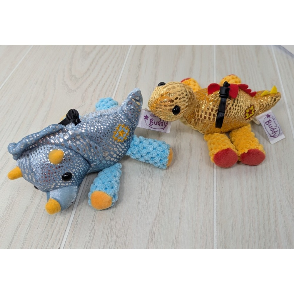 Scentsy buddy backpack clip plush scented yellow dinosaur Serra Stegosaurus blue